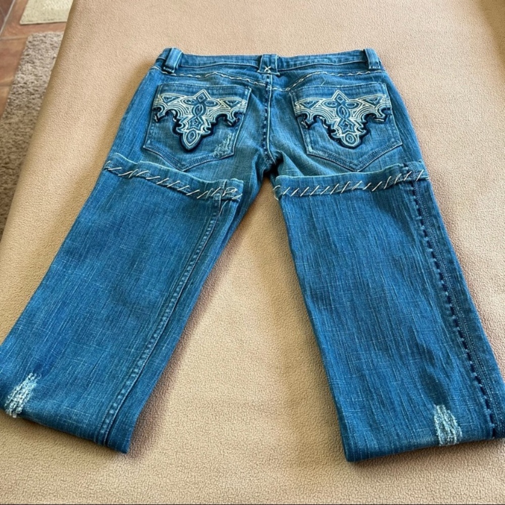 Antik Denim Distressed Embroidered Bohemian Flare Jeans Women's Size 28 - Picture 9 of 14